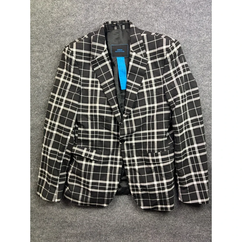 Urban Outfitters Blazer Mens 38 Black White Plaid Skinny Single Button Jacket